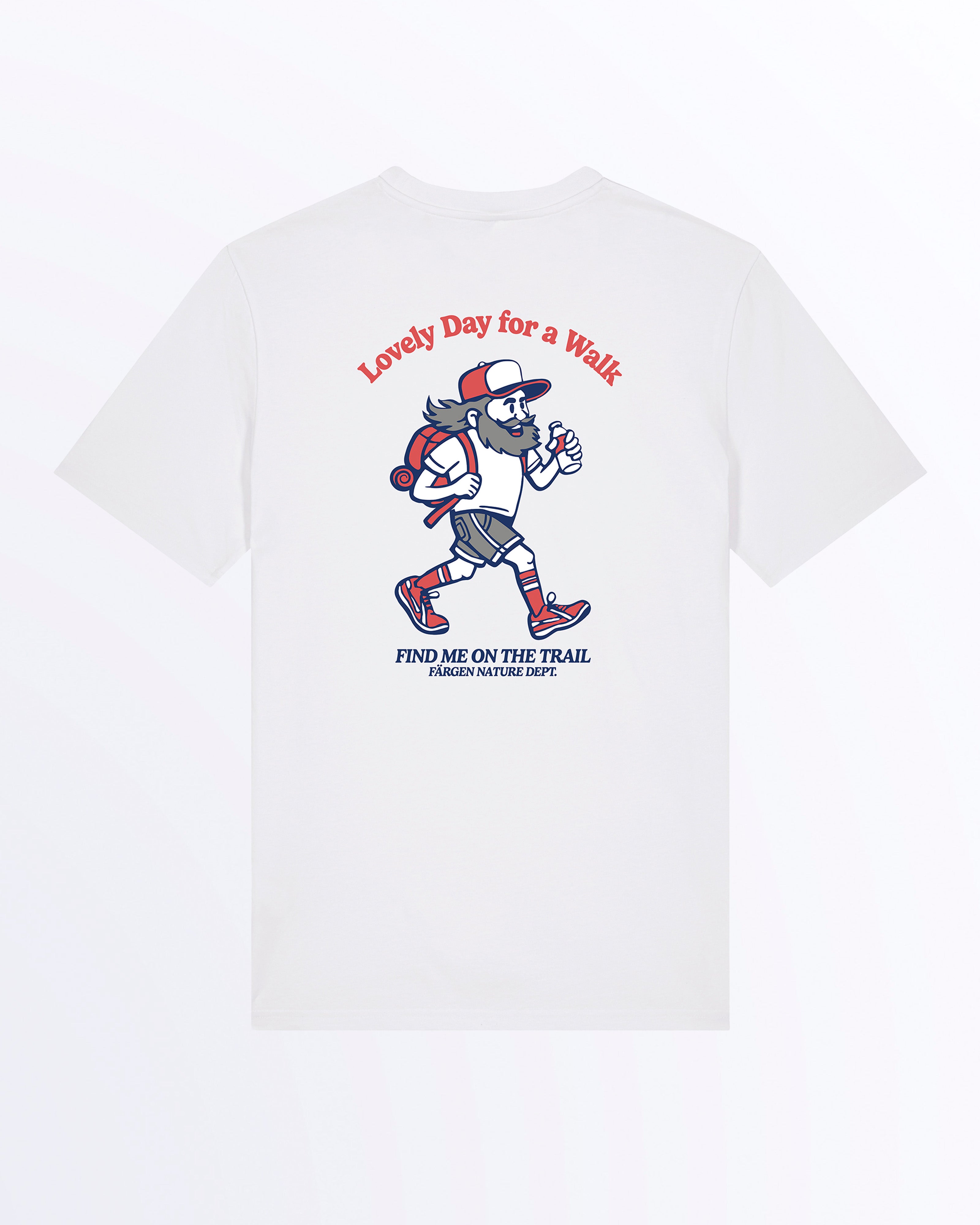 Parte trasera de la camiseta Färgen Lovely Day con gráfico simple y limpio de Johnny Routes, personaje cartoon de Färgen