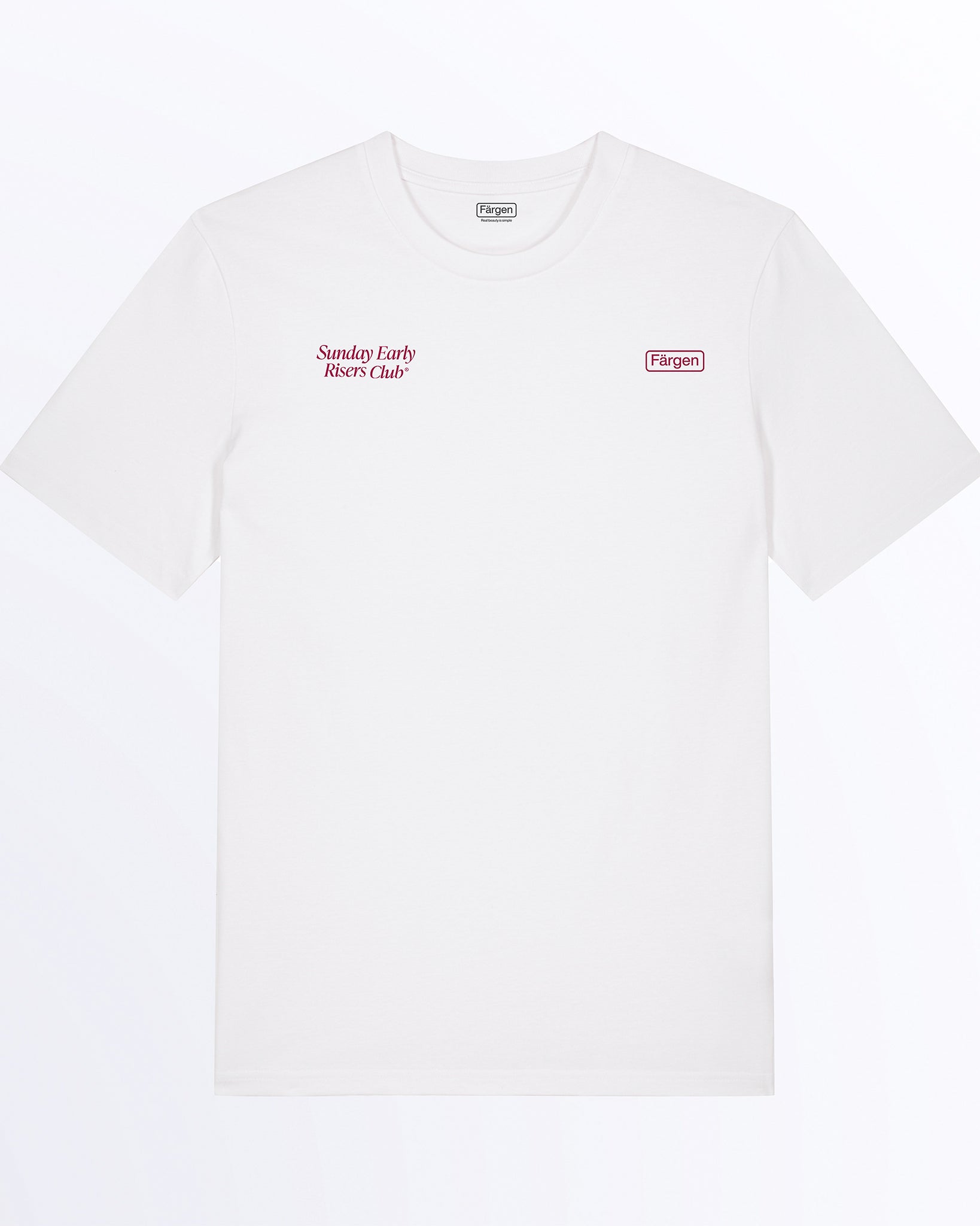 Camiseta Färgen Sunday Early Risers Club unisex de algodón orgánico, diseño minimalista para madrugadores y amantes de la montaña y el café.