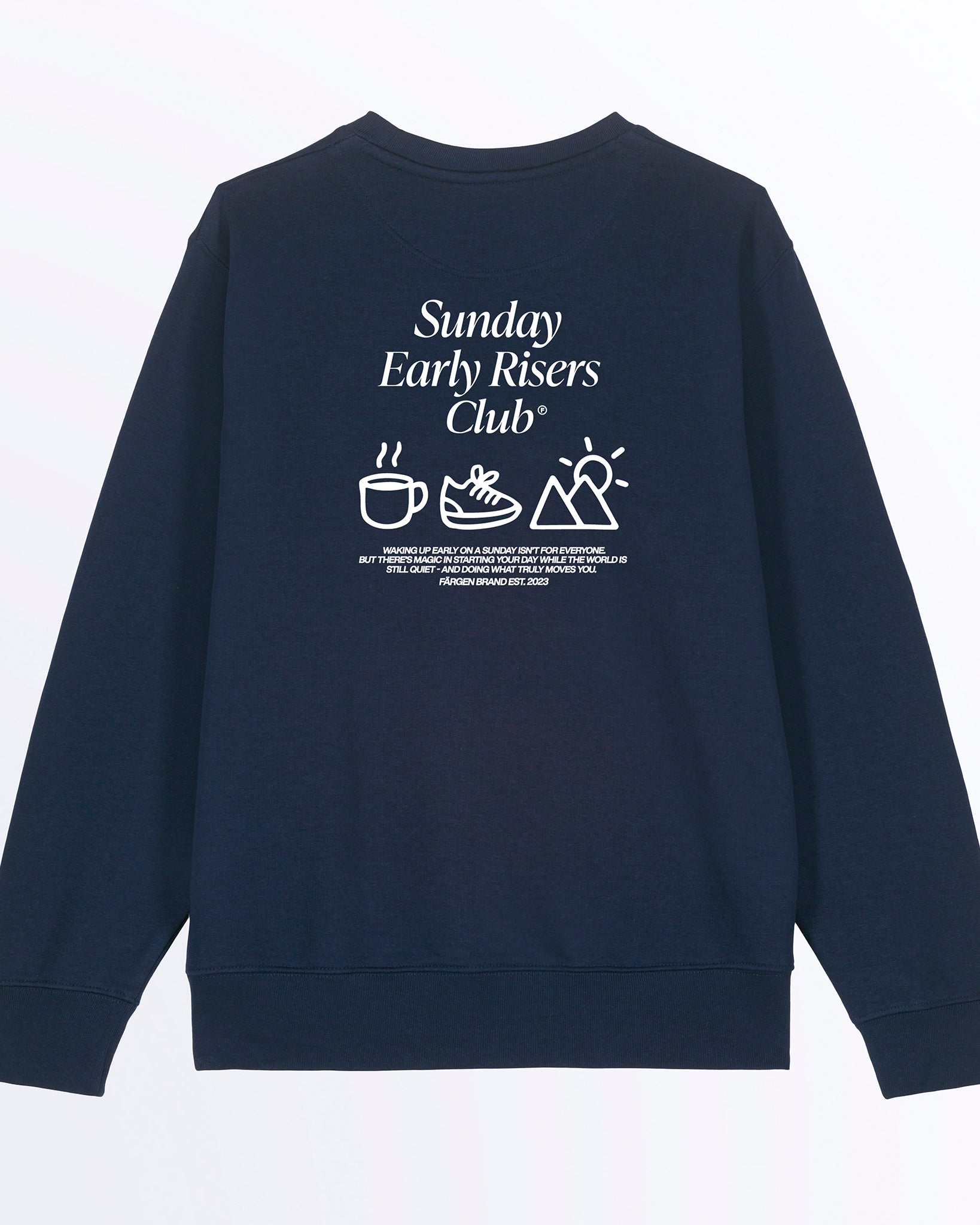 Parte trasera de la sudadera Färgen Sunday Early Risers Club con gráfico limpio y atemporal