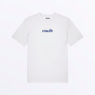 Camiseta blanca Färgen Your Pace Your Race con logotipo Färgen y personaje en azul en el pecho.
