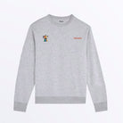 Sudadera gris jaspeada Färgen Il Caffè di Casa con logotipo Färgen y cafetera de colores en el pecho.